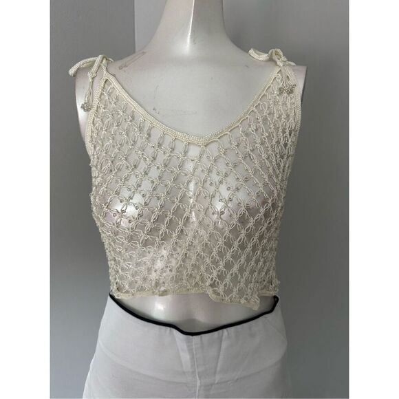 MY BEACHY SIDE Crochet Net Beaded Top in Snow White ONE SIZE - Picture 2 of 7